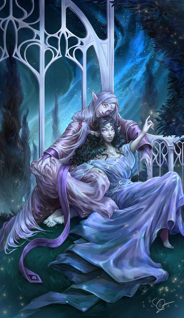 [Commission] Elven Lovers in the Night Garden